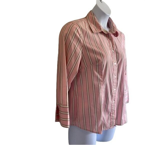 Attention Womens 3/4 Sleeve Button Down Striped Shirt Large - Picture 4 of 11